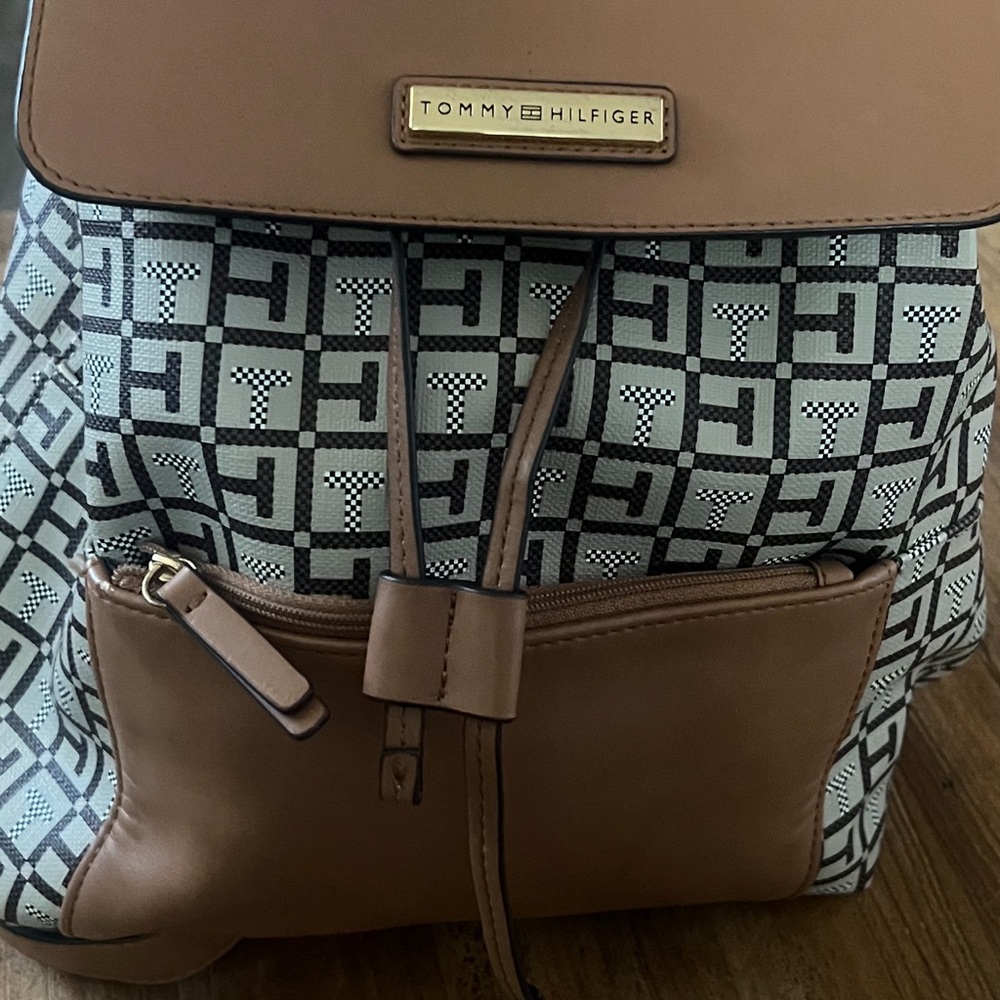 Tommy Hilfiger Tan Logo Print Backpack